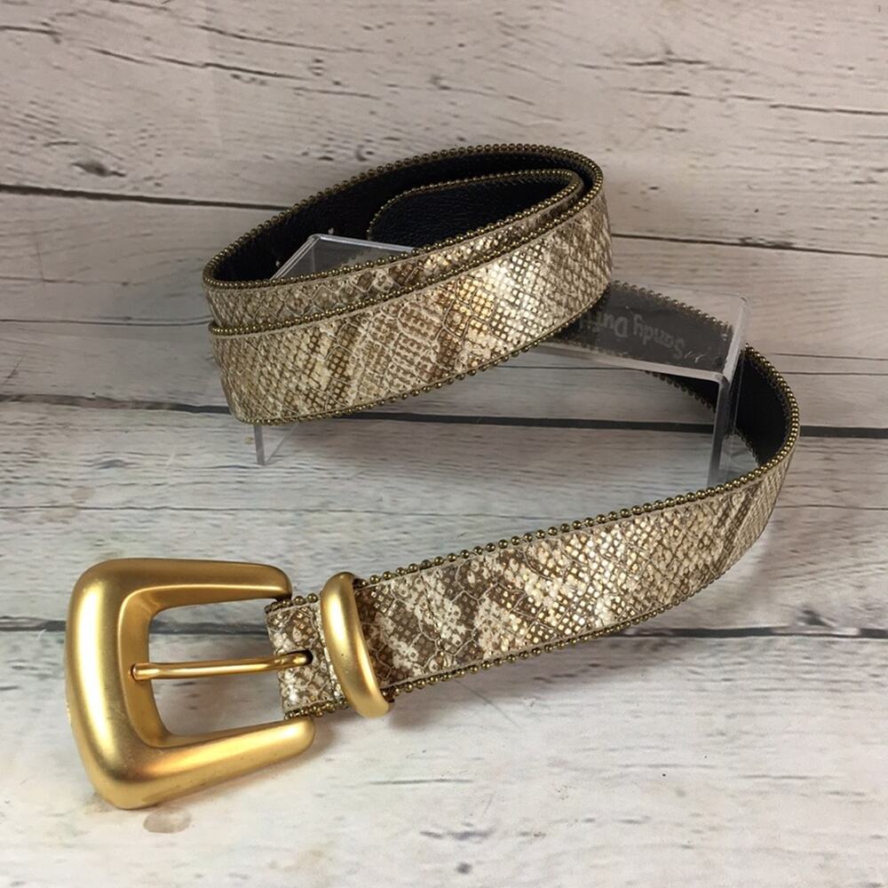 Sandy Duftler Designs Leather Belt Womens Medium Gold‎ w/ White Reptile Pattern